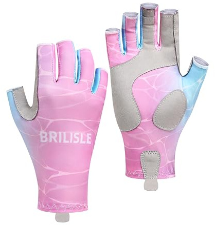 BRILISLE Guantes de pesca para mujer UPF 50+, protección solar UV, guantes antideslizantes sin dedos para kayak, remo, senderismo, vela, remo, conducción, canoa, PIM