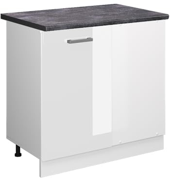Vicco Eckunterschrank R-Line, Weiß Hochglanz, 86 cm | Verbindet zwei Küchenseiten · AP Anthrazit inkl. · Höhenverstellbare Füße · 1 Tür · Großer Innenraum ✓