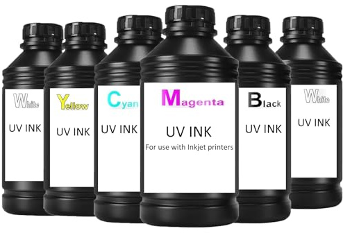 Furvveerr UV Tinte Farblos für Drucker,UV-Tinten-Set für Flachbett-UV-Drucker,6 x 500 ML,UV-aktuelle Tinte,für A3 A4 UV19 Drucker