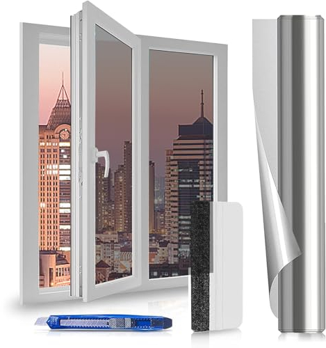 Lámina protectora solar para ventana, lámina de espejo interior, 60 x 400 cm, protección visual, autoadhesiva, contra rayos UV, privacidad