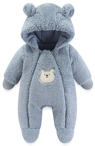 WYTbaby Baby Snowsuit Fleece Baby Winter Snowsuit Warm Baby Romper With Hood for Toddler Boys Girls 3-6 Months