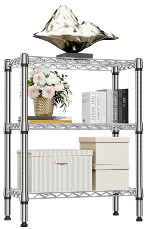 MZG 340 kg 3 hyllhyllor metallförvaringshyllor trådställ garderob organiserare för garage kök badrum tvätt krom 30 cm D x 65 cm B x 80 cm H