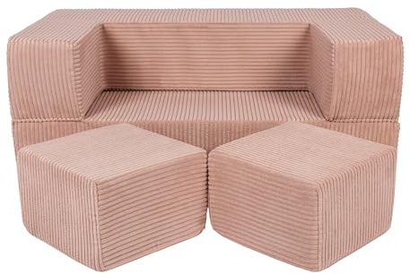 MEOWBABY Kindersofa – Spielsofa für Kinder – Weiche Klappsofa mit Schlaffunktion – Kuschelecke für Kinderzimmer, Cord, Puderrosa