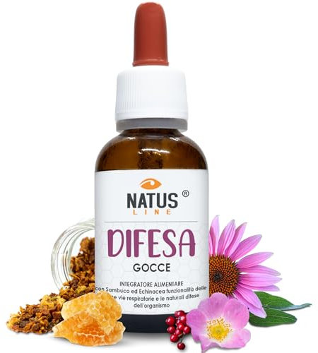Gocce per Benessere Vie Respiratorie con Propoli Echinacea Rosa Canina e Sambuco - Integratore Naturali Difese dell'Organismo - Natus Line - 30 ml
