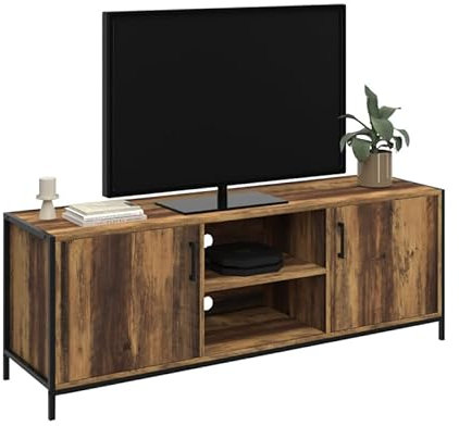 IDMarket - Meuble TV 140 cm Hawkins 2 Portes Bois foncé Design Industriel