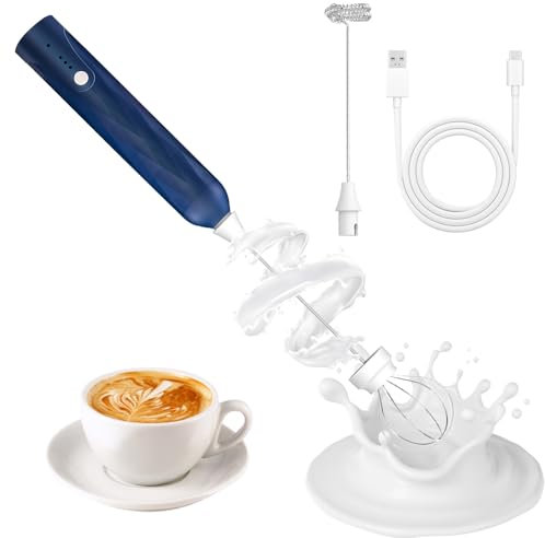 Hengrongshen Milchaufschäumer Stab, Milchaufschäumer Elektrisch Stab, Milchaufschäumer USB mit 2 Köpfen, Elektrischer Schneebesen für Kaffee, Latte, Creme, Cappuccino