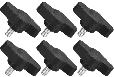 QUARKZMAN M4 x 8mm Tornillos Moleteados, 6pcs Perillas de Ala en T Rosca Macho de Acero Inoxidable 304 Tuerca Pomo de Mango Asas Ajustables Sujeción Manual para Máquina, Negro, 27mm Ancho