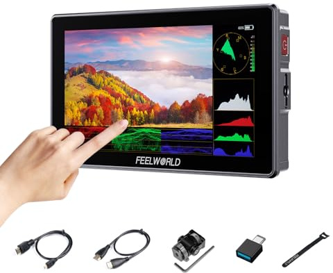 FEELWORLD H5 5.5 Pollici Monitor per Fotocamera, 1200nit touchscreen alluminio DSLR Monitor da Campo con HDMI2.0, 12G-SDI, Waveform, HDR, 3D LUT per registi e fotografi cinematografici