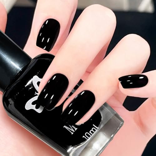 Black Nail Polish - Quick Dry, Long Lasting, No UV Lamp Needed - Vegan & Non-Toxic Nail Varnish for Women - High Gloss Salon Finish, DIY Manicure at Home (10ml)