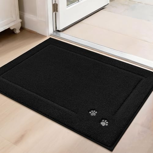 BEQHAUSE Door Mat for Muddy Paws, TPR Non-Slip Backing, 50 * 80cm, Black | Washable Door Mat, Dirt Trapping, Polyester, Low-Profile for High-Traffic Areas, Hallways, Entryways, Balcony and Garage