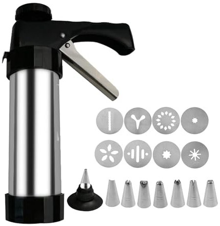 Machine À Biscuits Manuelle Pistolet À Patisserie Machine A Churros Creuse Maison En Acier Inox Avec 8 Becs Verseurs Pour Desserts, Biscuits Et Gâteaux, Presse À Pâtisserie Portable