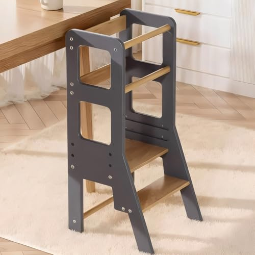 Torre Montessori per Bambini 1 Anno,Scala Apprendimento Regolabile in Legno Spesso a 3 Altezze,Sicura e Stabile,per Cucina,Tavolo da Pranzo e Bagno