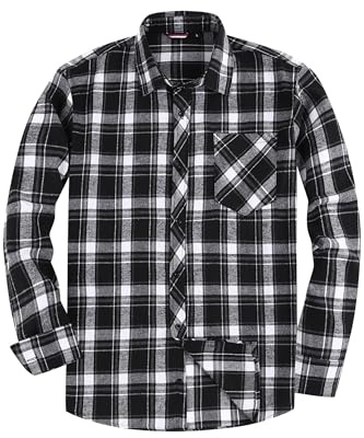JupiterSecret Mens Flannel Shirt Classic Checked Shirt Mens Casual Button-Down Shirts Long Sleeve for Daily Wear