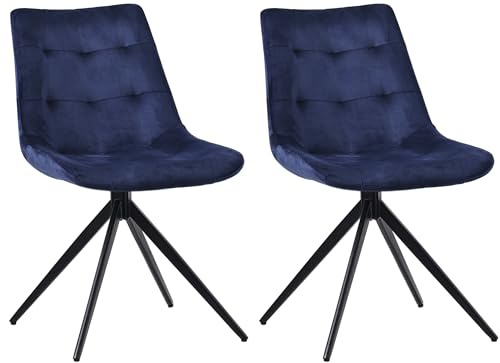 CLP 2er Set Esszimmerstuhl Merna I Küchenstuhl gepolstert und schwenkbar I Polsterstuhl mit Rückenlehne, Farbe:dunkelblau, Material:Samt
