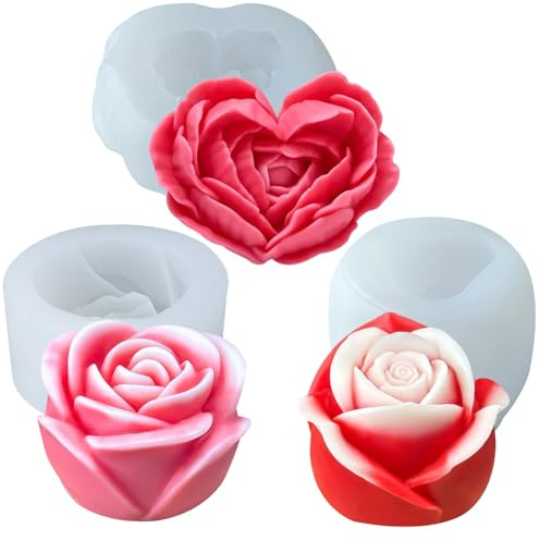 3D gießform rosen silikonform,molden blumen Kerzenform, Gießformen, 3 Stück DIY-kerze silikonformen gießformen Kerzenformen für selbstgemachte Seifen,Geschenke zum Valentinstag, Geburtstagsgeschenke