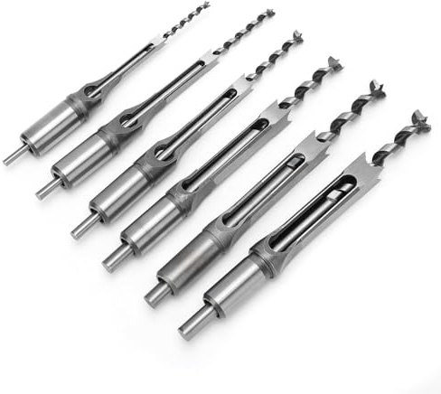 KooingTech 6 PCS Square Drill Bit, Mortice Chisel Mortice Drill Attachment for Woodworking Mortise Chisel (6.35mm,8mm,9.5mm,12.7mm,14mm,16mm)