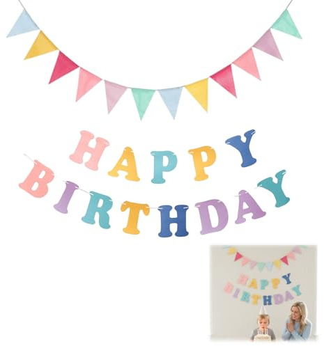 Ghirlanda Buon Compleanno con lettere colorate e bandierine triangolari, 4m striscione decorativo riutilizzabile per festa di compleanno bambini e adulti