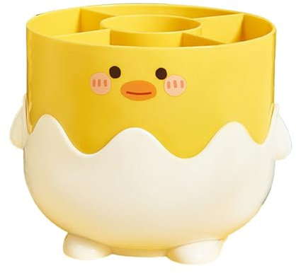 Pilipane Little Yellow Duck Makeup Brush Storage Bucket Compartmentalized Plastic Cosmetic Organizer Holder for Makeup Brushes Cosmetics Stationery Desktop Decor 13.5x11.5x11.5cm