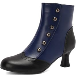 Stivaletti di Caviglia con Bottoni Vintage da Donna Punta Rotonda Tacchi Gatto stilosi Serata Festa Prom Abito Stivaletti,Blu,39 EU