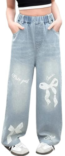 Jeans Baggy Cargo Filles Jean Fille Trompette Pantalon Loose Droit Sport Respirant Vintage Extensible Pattes D'eléphant Décontracté Ample pour té Printemps Automne