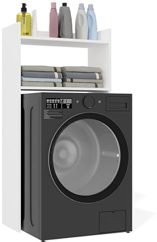 BDW Armadietto per lavatrice, armadio bagno NINA NP sopra lavatrice, 64 x 124 x 30 cm, bianco opaco, 2 ripiani, mobili da bagno, asciugatrice,