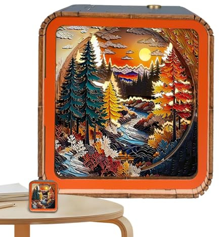 Lampada del puzzle 3D - Batteria ricaricabile USB da 9,5x9,5x5 cm, legno fatto a mano | Luce notturna in legno, arte a LED portatile per adulti adolescenti decorazioni per camera creativa letto lettur