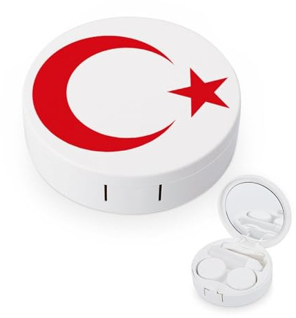 fkgvwo Contact Lens Container Turkish Flag Travel Contact Lens Box with Mirror Tweezers Solution Bottle