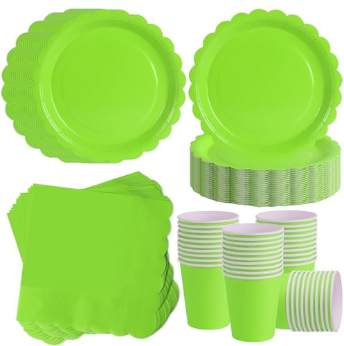 120 Piezas Verde Lima vajilla desechable cumpleaños para 40 Invitados | 18 cm platos carton ondulados, vasos de papel, servilletas, barbacoa, fiesta de verano, tarde entre amigos.