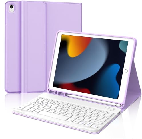 IVEOPPE Tastiera per iPad 9 Generazione 10.2 2021, Cover Custodia Tastiera Italiano Bluetooth staccabile per iPad 8/7/ Air 3/Pro 10.5, Viola chiaro
