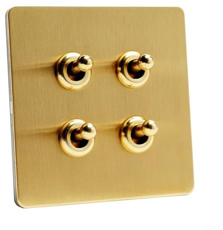 Interruptor de pared, panel cepillado de acero inoxidable dorado mate oculto para palanca de luz, estilo retro, decoración del hogar (4 bandas)