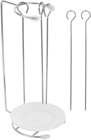 GLEAVI Supporto per Spiedini in Acciaio Inox 5 Aghi, Scaffale Sospeso per Kebab e Spiedini di Pollo, Utensile Barbecue Salvaspazio per Grigliate All’aperto