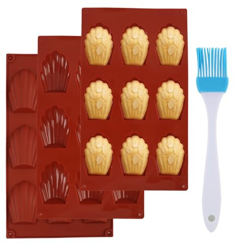 Juego de 3 Moldes de Silicona para Magdalenas, Moldes en Forma de Concha para Madeleines, Galletas, Chocolate, Sin BPA, Antiadherente, Resistente de -60°C a 240°C, Fácil Limpieza, Molde Repostería