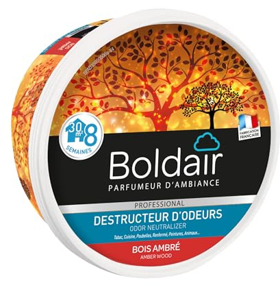 BOLDAIR - Destructeur d'Odeurs en Gel Ambre - Neutralise les Mauvaises Odeurs & Parfume l'Air - Made in France - Boîte Diffuseuse 300 g
