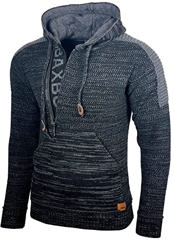 Baxboy Suéter de punto para hombre con capucha moderno para hombre, suéter de punto grueso, chaqueta de punto de invierno, chaqueta de ocio B-290, Negro , L
