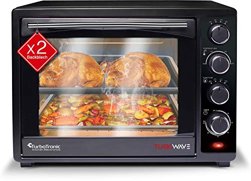 TurboTronic Minibackofen mit Umluft 35l schwarz 1600W, Mini Backofen mit 2 Backblechen, Timer, Pizzaofen, Grill