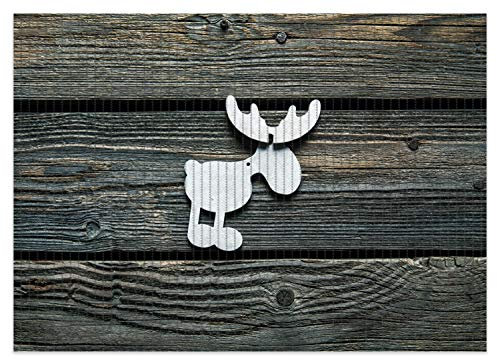Wallario Duschmatte Antirutschmatte Badmatte Fußmatte Elch Symbol in weiß, vor dunklem Holz, Größe ca. 70 x 50 cm