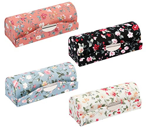 minkissy 4PCS Flower Pattern Lipstick Case Portable Lipstick Case with Mirror Vintage Holders (Black/White/Blue/Pink)