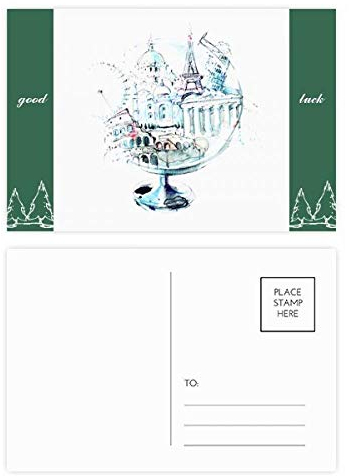 Globe London Eye Eiffelturm Aquarell Glück Postkarten-Set, 20 Stück