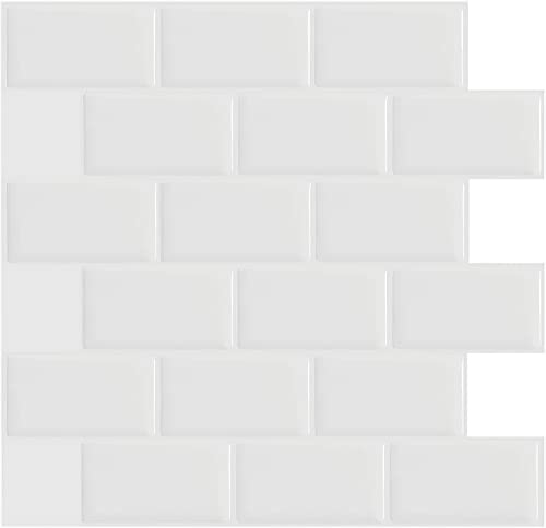 Ecobeautymo 3D Fliesenaufkleber Küche, PVC Fliesen Selbstklebende Fliesensticker Bad Fliesendekor, Klebefolie Fliesen Weiß Wasserdicht Wandaufkleber 30.5x30.5cm（4 Blatt）