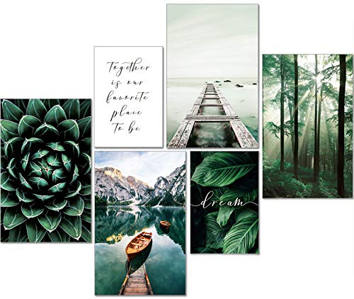 artpin® Modernt affischset med naturtema, bilder som dekoration i vardagsrum deller sovrum, väggdekoration utan bildram, collage med skog, trä, grönt, 4 x A4,| 2 x A5, W8