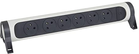 LEGRAND - Regleta giratoria con Interruptor de indicador LED, 6 Tomas de Superficie con Tierra, sin Cable, sin Enchufe, Color Blanco y Gris Oscuro