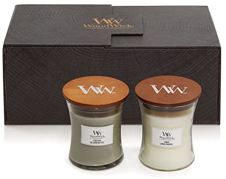 WoodWick Scented Candles Gift Set | Fireside & Linen Hourglass Scented Candles with Crackling Wicks | Up to 60 Hours Burn Time | Gift Box | Perfect Mothers Day and Easter Gifts for Women