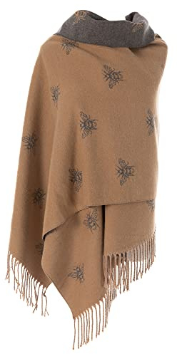 London Scarfs Winter Warmer Reversible Thick Long Bumble Bee Print Fashion Scarf Blanket Wrap (Gold/Grey)