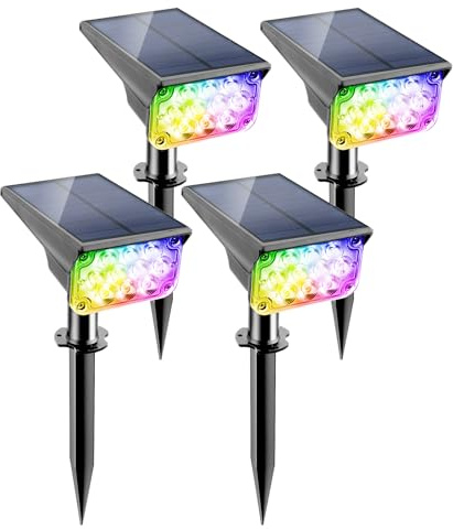 NATPOW Gartenstrahler Solar, 20LED RGB Solarleuchte Garten Solarlampe Solarstrahler Außen, IP65 wasserdichte, Farbwechsel Außenwandleuchte Gartenbeleuchtung solar für Patio Pathway Yard(4 Stück)