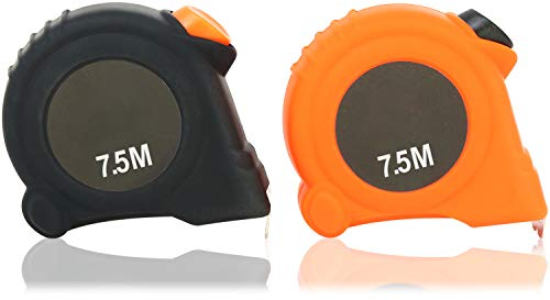 com-four® 2x Maßband mit Gürtelclip für Haushalt und Werkstatt - Bandmaß mit automatischem Aufrollsystem - 7,5 Meter Rollbandmaß (02 Stück - 7.5 m)