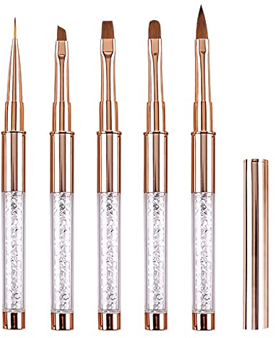 5 Stücke Nagel Pinsel mit Deckel für Gelnägel Nail Art Nailart Set, LEA-SHALL Dünn/Flach/Rund/Abgewinkelt/Acryl Nagellack Fein Pinselset UV Nägel Gel Detail Nageldesign Stift für Profi Anfänger