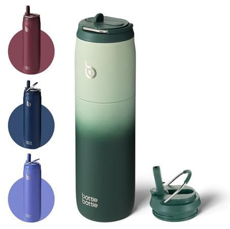 bottlebottle Isolierte Wasserflasche Edelstahl 32oz(946ml) mit Strohhalm Griff für Sport, Reisen, Fitnessstudio, doppelwandig auslaufsicher, BPA-frei (Grün FV)