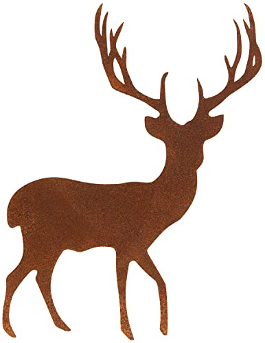 Deko Kind - Cervo arrugginito – 17 x 22 cm – resistente alle intemperie – ruggine – spina da giardino – metallo – statuetta da giardino – decorazione da parete – cervo ruggine – corna di cervi
