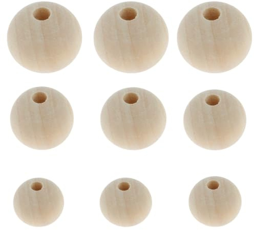 Perlin Natur Holzperlen zum Auffädeln Set 300 Stück 8mm 10mm 12mm Holzkugeln Zwischenperlen Farblos Rund aus Holz