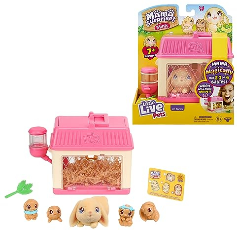 Little Live Pets - Mama Surprise Minis, Feed and nurture a Lil' Bunny Inside their Hutch so she can be a Mama, She has 2, 3, or 4 Babies with Surprise Accessories to Dress Up the Babies,